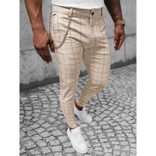 Spodnie męskie chino materiałowe beżowe OZONEE DJ/550175 ze sklepu ozonee.pl w kategorii Spodnie męskie - zdjęcie 160054852