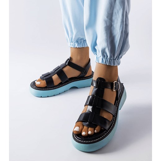 Czarne sandały na niebieskiej platformie Loli ze sklepu gemre w kategorii Sandały damskie - zdjęcie 160058881