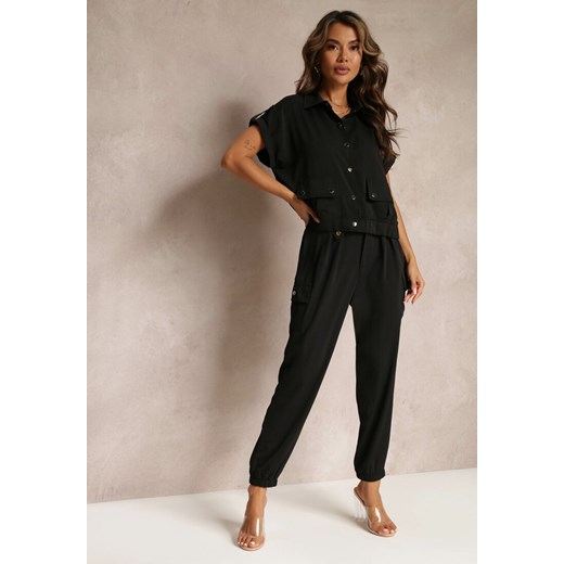Czarny 2-częściowy Komplet z Bluzką i Spodniami Ezrala ze sklepu Renee odzież w kategorii Komplety i garnitury damskie - zdjęcie 160067103