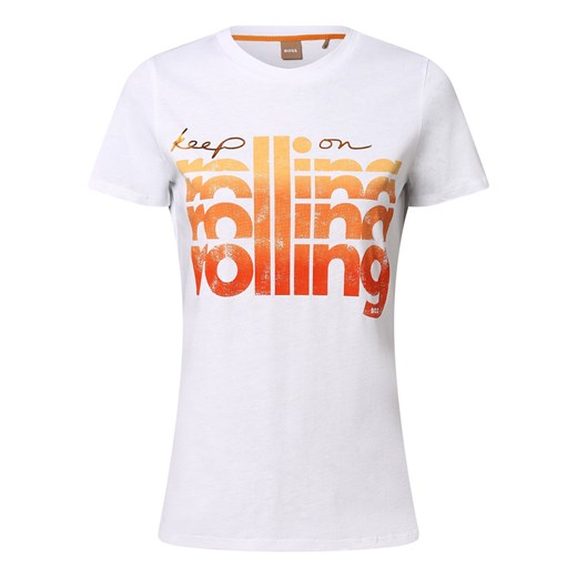 BOSS Orange T-shirt damski Kobiety Bawełna biały nadruk ze sklepu vangraaf w kategorii Bluzki damskie - zdjęcie 160068714