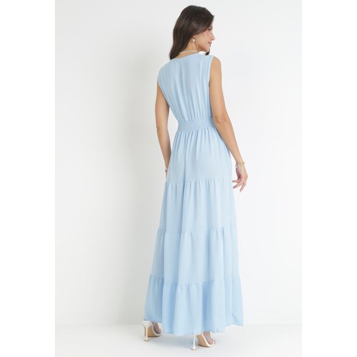 Niebieska Sukienka Maxi z Kopertowym Dekoltem i Gumką w Pasie Eiliana XL/XXL Born2be Odzież wyprzedaż