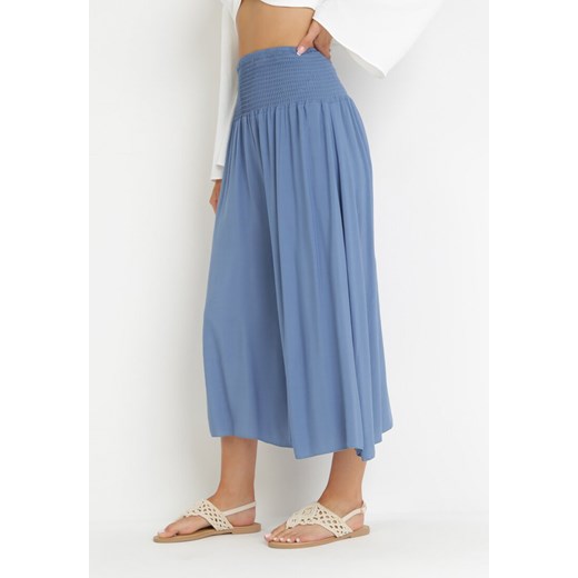 Niebieskie Bawełniane Spodnie z Bardzo Szerokimi Nogawkami Fenala ze sklepu Born2be Odzież w kategorii Spodnie damskie - zdjęcie 160072500