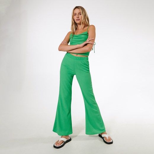 Sinsay - Spodnie wide leg high waist - Zielony Sinsay M okazyjna cena Sinsay