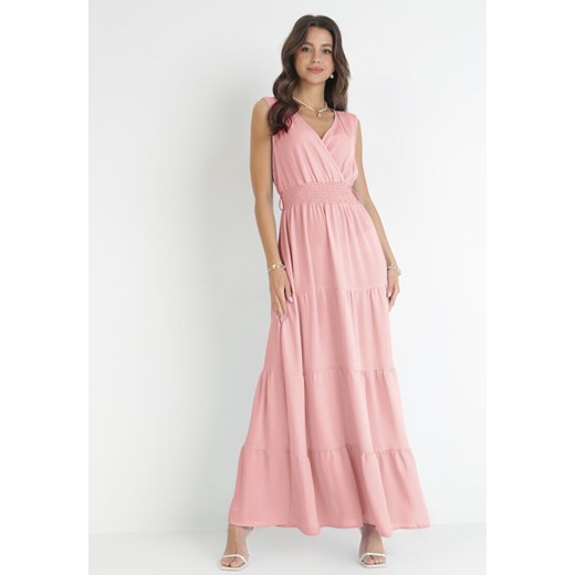 Różowa Sukienka Maxi z Kopertowym Dekoltem i Gumką w Pasie Eiliana ze sklepu Born2be Odzież w kategorii Sukienki - zdjęcie 160077661