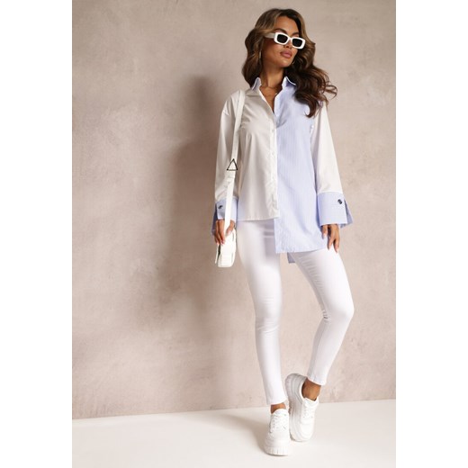 Niebiesko-Biała Koszula o Asymetrycznym Fasonie z Printem w Paski Lazzia ze sklepu Renee odzież w kategorii Koszule damskie - zdjęcie 160077962