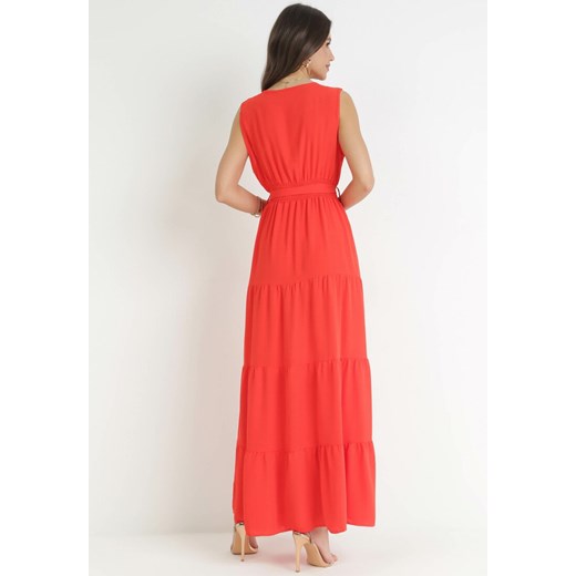 Pomarańczowa Sukienka Maxi z Kopertowym Dekoltem i Gumką w Pasie Eiliana XL/XXL promocyjna cena Born2be Odzież
