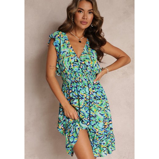 Zielona Sukienka z Falbanką i Kopertowym Dekoltem Leanah ze sklepu Renee odzież w kategorii Sukienki - zdjęcie 160095751