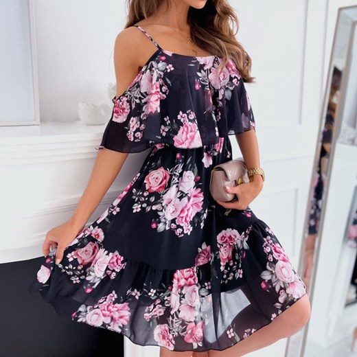 Zwiewna Sukienka W Kwiaty ze sklepu ParinePL w kategorii Sukienki - zdjęcie 160095971