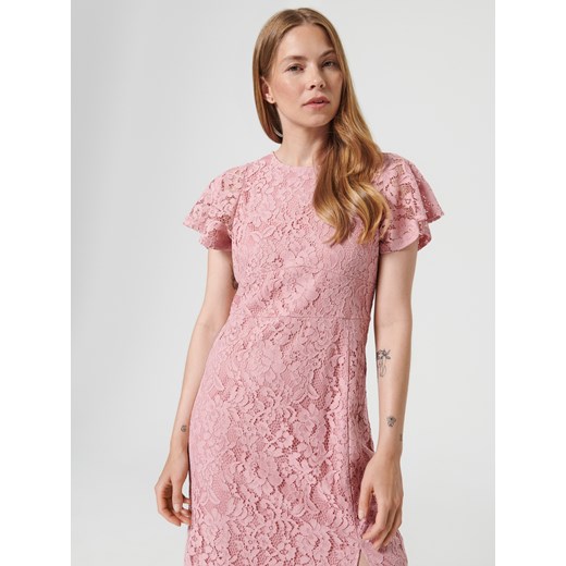 Sukienka Sinsay z krótkim rękawem z okrągłym dekoltem z koronką dopasowana elegancka 
