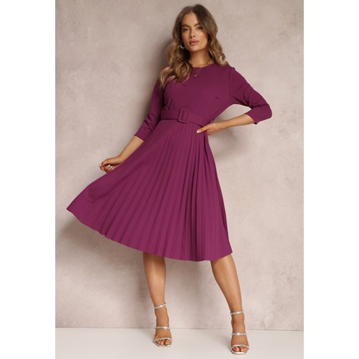 Fioletowa Sukienka Plisowana z Paskiem Valfe ze sklepu Renee odzież w kategorii Sukienki - zdjęcie 160122744