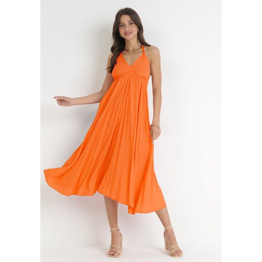 Pomarańczowa Sukienka Wiązana na Szyi z Wiskozy Ellaze ze sklepu Born2be Odzież w kategorii Sukienki - zdjęcie 160140763