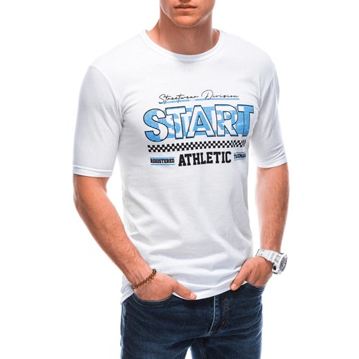 T-shirt męski z nadrukiem 1873S - biały ze sklepu Edoti w kategorii T-shirty męskie - zdjęcie 160143824