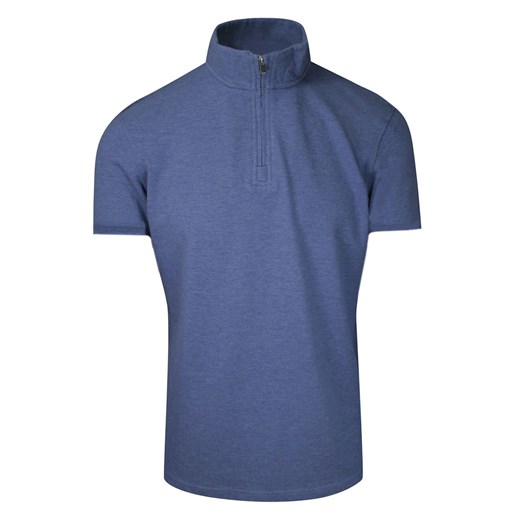 Niebieska Koszulka Polo na Stójce -CHIAO- 100% Bawełna, Męska, Krótki Rękaw, na Zamek TSCHIAOM4201PSblue ze sklepu JegoSzafa.pl w kategorii T-shirty męskie - zdjęcie 160145870
