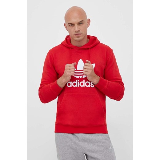 adidas Originals bluza bawełniana Classics Trefoil Hoodie męska kolor czerwony z kapturem z nadrukiem IM4497 ze sklepu ANSWEAR.com w kategorii Bluzy męskie - zdjęcie 160146094