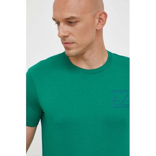 Armani Exchange t-shirt bawełniany kolor zielony z nadrukiem ze sklepu ANSWEAR.com w kategorii T-shirty męskie - zdjęcie 160146692