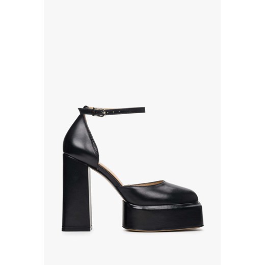 Estro: Czarne skórzane sandały damskie na platformie ze sklepu Estro w kategorii Czółenka - zdjęcie 160147384