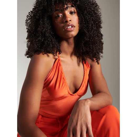 Sinsay - Crop top z wiązaniem - Pomarańczowy Sinsay S Sinsay