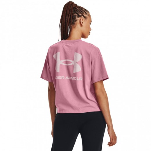 Damski t-shirt z nadrukiem Under Armour Logo LC Oversized HW SS - różowy Under Armour S Sportstylestory.com