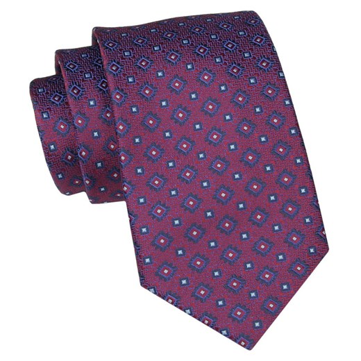 Klasyczny Krawat Męski - ALTIES - Bordowy, Geometryczny Wzór KRALTS0902 ze sklepu JegoSzafa.pl w kategorii Krawaty - zdjęcie 160216730