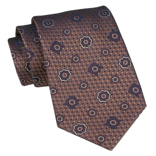Klasyczny Krawat Męski - ALTIES - Brązowy w Grochy KRALTS0879 ze sklepu JegoSzafa.pl w kategorii Krawaty - zdjęcie 160216734
