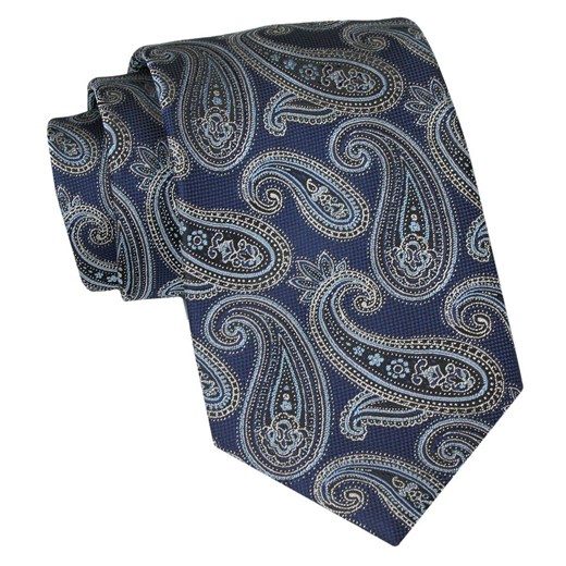 Klasyczny Krawat Męski - ALTIES - Ciemnoniebieski, Wzór Paisley KRALTS0899 ze sklepu JegoSzafa.pl w kategorii Krawaty - zdjęcie 160216740