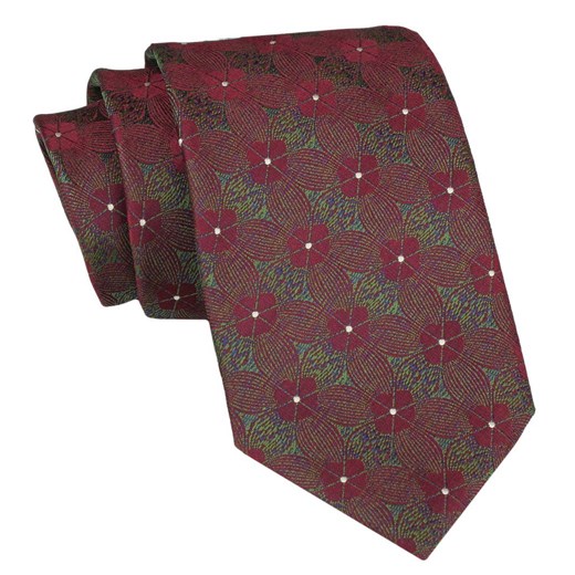 Klasyczny Krawat Męski - ALTIES - Czerwień, Zieleń, Kwiaty KRALTS0892 ze sklepu JegoSzafa.pl w kategorii Krawaty - zdjęcie 160216750