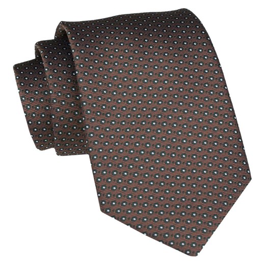 Klasyczny Krawat Męski - ALTIES - Drobny Groszek, Brązowy KRALTS0886 ze sklepu JegoSzafa.pl w kategorii Krawaty - zdjęcie 160216752
