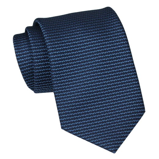 Klasyczny Krawat Męski - ALTIES - Granat, Poziome Prążki KRALTS0896 ze sklepu JegoSzafa.pl w kategorii Krawaty - zdjęcie 160216764