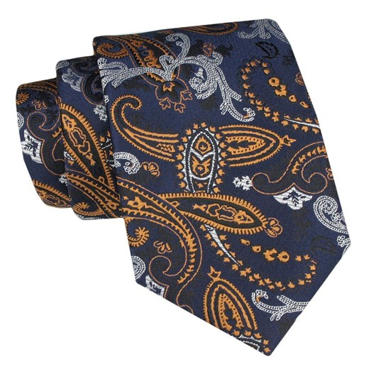 Klasyczny Krawat Męski - ALTIES - Granat, Złote Paisley KRALTS0884 ze sklepu JegoSzafa.pl w kategorii Krawaty - zdjęcie 160216774