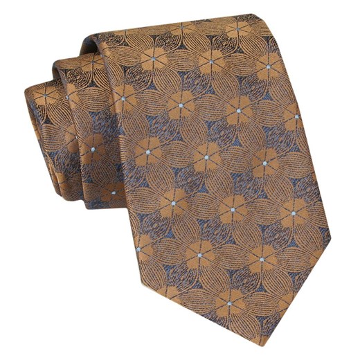 Klasyczny Krawat Męski - ALTIES - Karmelowy w Kwiaty KRALTS0895 ze sklepu JegoSzafa.pl w kategorii Krawaty - zdjęcie 160216780