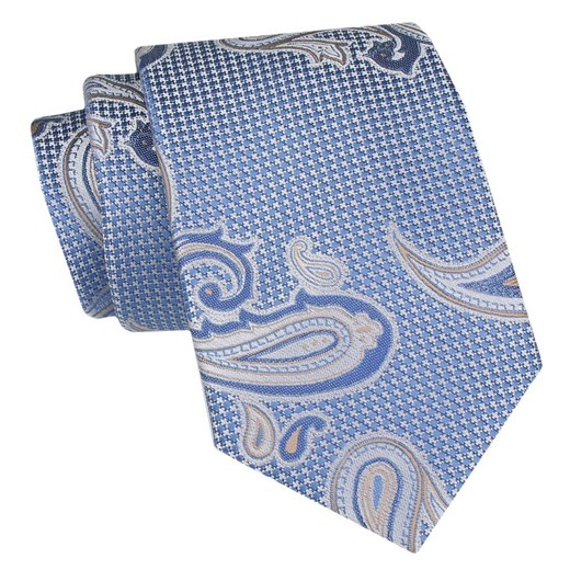 Klasyczny Krawat Męski - ALTIES - Niebieski, Duże Paisley KRALTS0882 ze sklepu JegoSzafa.pl w kategorii Krawaty - zdjęcie 160216790