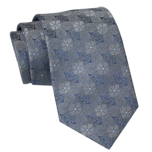 Klasyczny Krawat Męski - ALTIES - Popiel, Niebieski, w Kwiaty KRALTS0898 ze sklepu JegoSzafa.pl w kategorii Krawaty - zdjęcie 160216804
