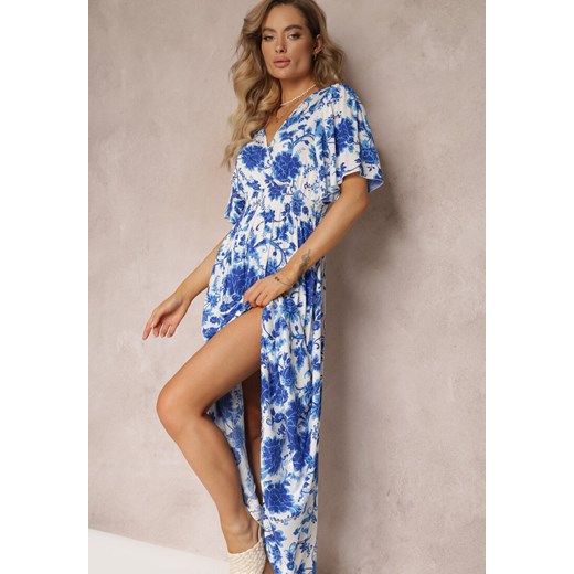 Niebieska Rozkloszowana Sukienka Maxi w Kwiaty z Wiskozy Manishie Renee S Renee odzież promocja