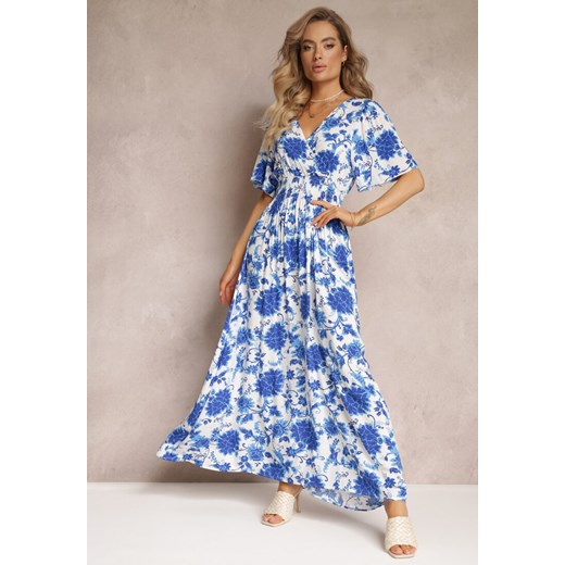 Niebieska Rozkloszowana Sukienka Maxi w Kwiaty z Wiskozy Manishie Renee S promocja Renee odzież