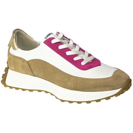 Biało Różowe Skórzane Sneakersy Chebello 3081 059 091 S256 ze sklepu EuroButy.com.pl w kategorii Buty sportowe damskie - zdjęcie 160251372