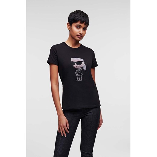 Karl Lagerfeld t-shirt bawełniany kolor czarny ze sklepu ANSWEAR.com w kategorii Bluzki damskie - zdjęcie 160291231