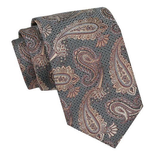 Klasyczny Męski Krawat - ALTIES - Beżowe Paisley KRALTS0934 ze sklepu JegoSzafa.pl w kategorii Krawaty - zdjęcie 160291713