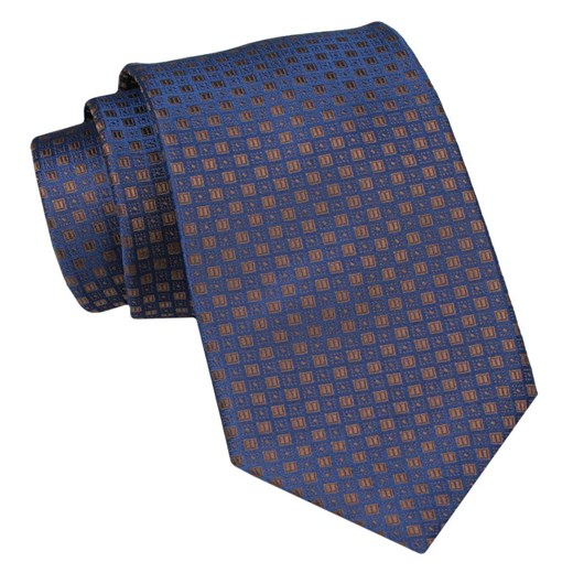 Klasyczny Męski Krawat - ALTIES - Brąz, Granat, Kratka KRALTS0923 ze sklepu JegoSzafa.pl w kategorii Krawaty - zdjęcie 160291721