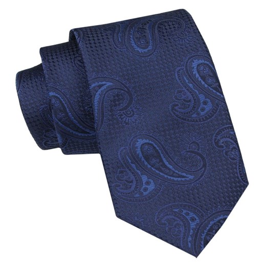 Klasyczny Męski Krawat - ALTIES - Granat, Wzór Paisley KRALTS0930 ze sklepu JegoSzafa.pl w kategorii Krawaty - zdjęcie 160291733