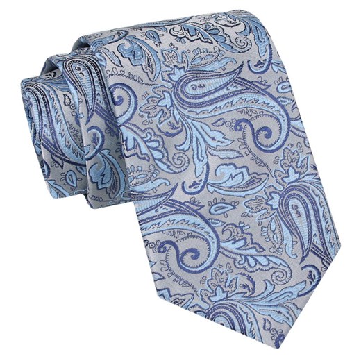 Klasyczny Męski Krawat - ALTIES - Niebieski Motyw Kwiatowy KRALTS0935 ze sklepu JegoSzafa.pl w kategorii Krawaty - zdjęcie 160291751