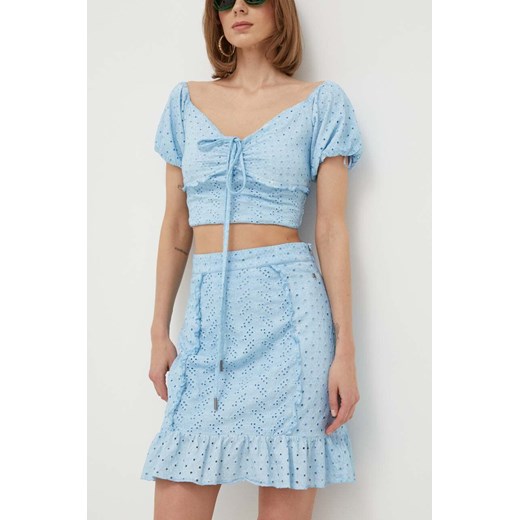 Guess spódnica kolor niebieski mini prosta ze sklepu ANSWEAR.com w kategorii Spódnice - zdjęcie 160335140