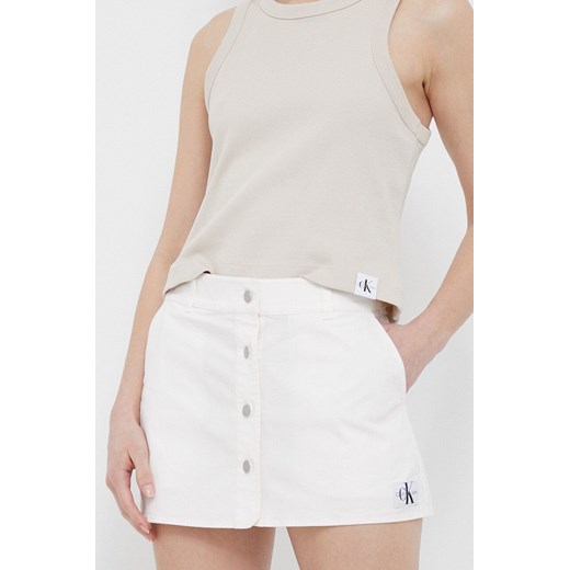 Calvin Klein Jeans spódnica kolor biały mini prosta ze sklepu ANSWEAR.com w kategorii Spódnice - zdjęcie 160335701