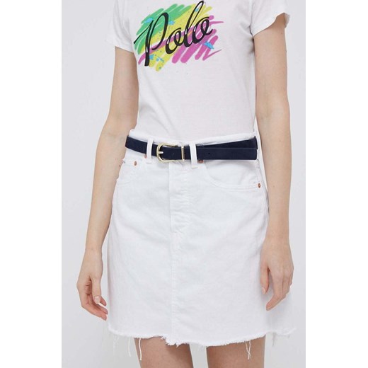 Polo Ralph Lauren spódnica jeansowa kolor biały mini prosta ze sklepu ANSWEAR.com w kategorii Spódnice - zdjęcie 160336263
