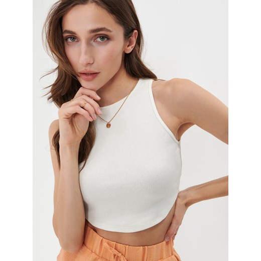Sinsay - Crop top w prążki - Kremowy Sinsay L promocyjna cena Sinsay
