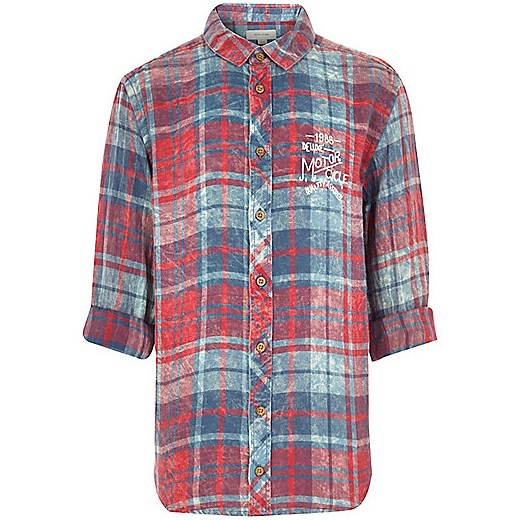 Boys red embroidered check shirt  river-island fioletowy t-shirty
