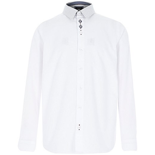 Boys white contrast collar shirt river-island bialy t-shirty