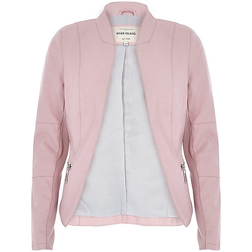 Pale pink leather-look fitted jacket river-island szary kurtki