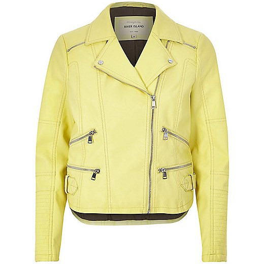 Light yellow leather-look zip biker jacket river-island zolty kurtki