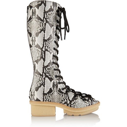 Mallory lace-up snake-effect leather knee boots net-a-porter szary 