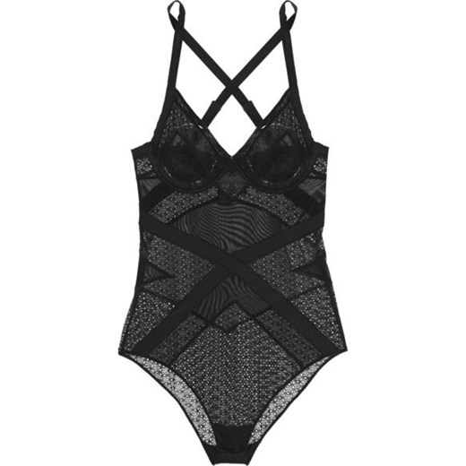 Fierce stretch-lace and mesh underwired bodysuit net-a-porter szary 